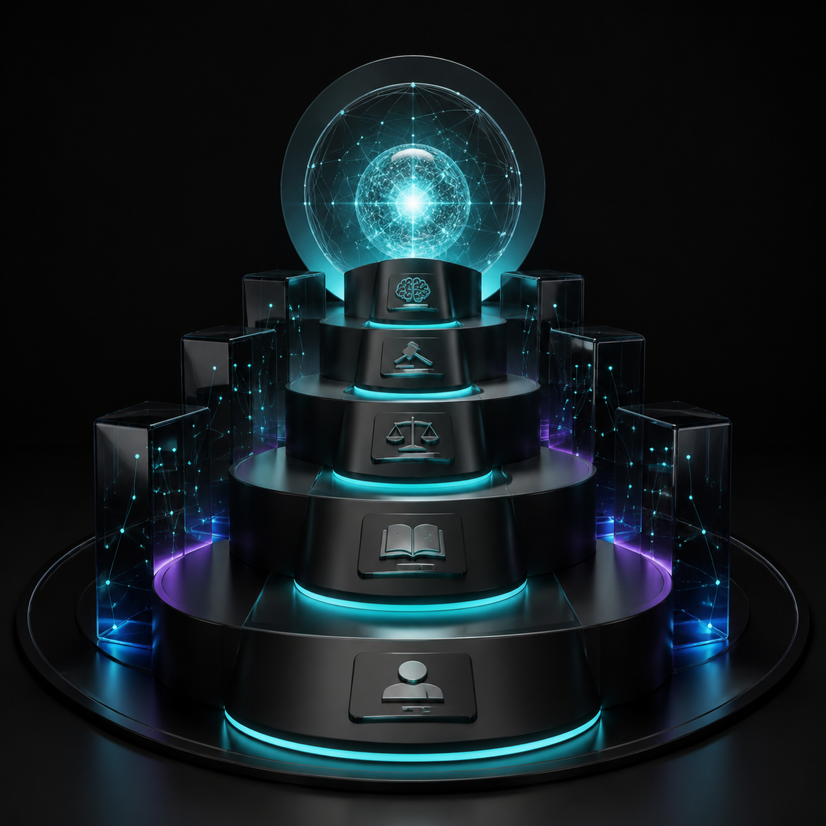 Professional AI training pathway with illuminated learning stages